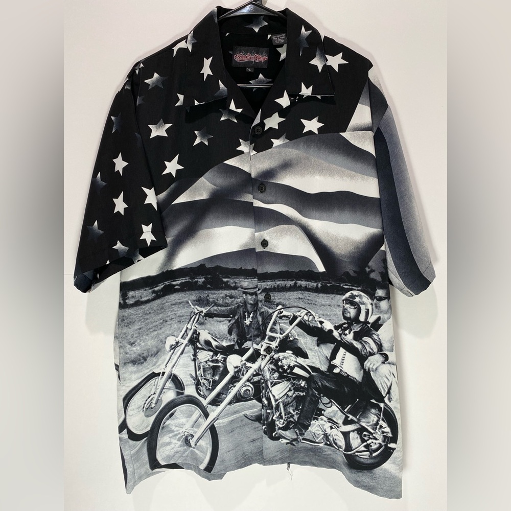 Sapphire Lounge Shirt Men’s Large Button Up Dragonfly Easy Rider Fonda Vintage